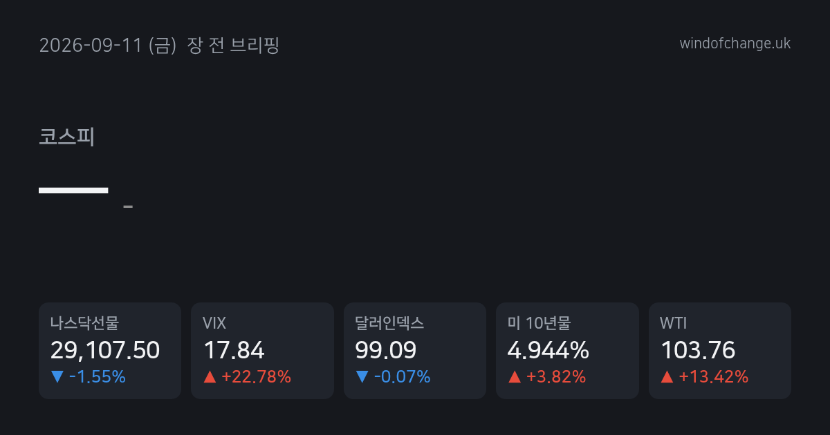 📈 2026년 9월 11일 (금) 장 전 브리핑